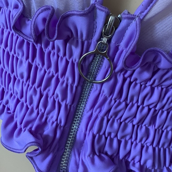 Y2K Custom purple Sheer mesh chiffon Sexy Hooded jacket top M - Picture 11 of 15